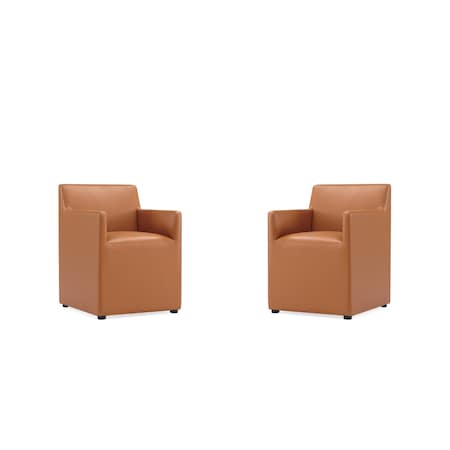 Manhattan Comfort Anna Square Faux Leather Dining Chair in Saddle - Set of 2 2-DC058AR-SA